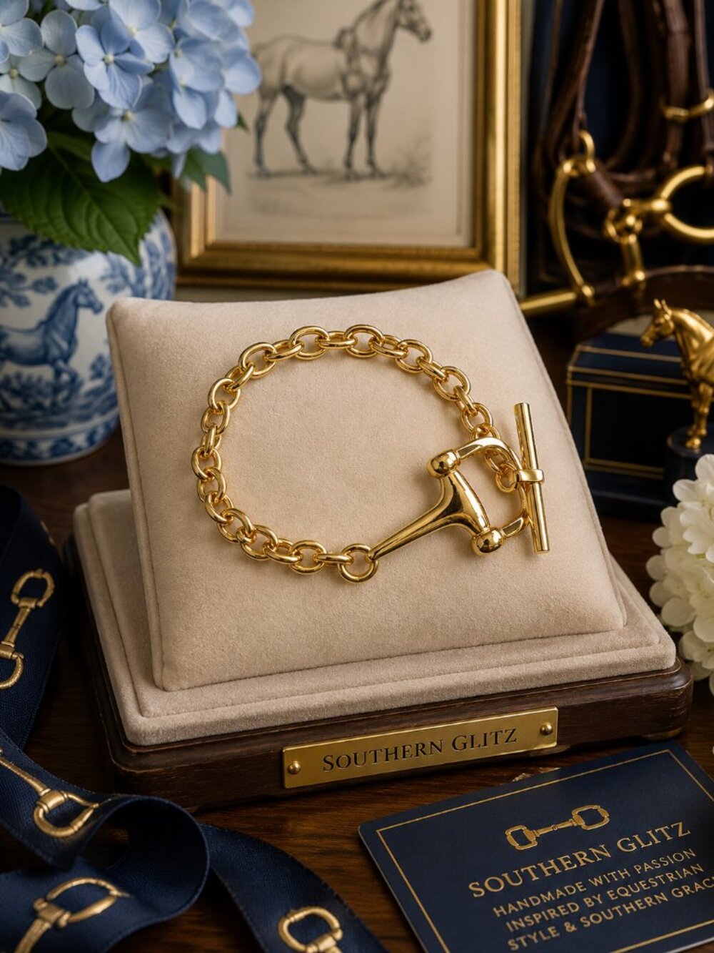 Gold Horse Bit Bracelet, Equestrian Toggle Bracelet, Snaffle Bit Jewelry, Horse